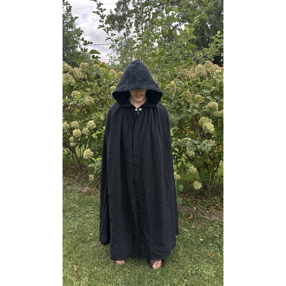 Medieval Hooded Black Cloak Renaissance OS